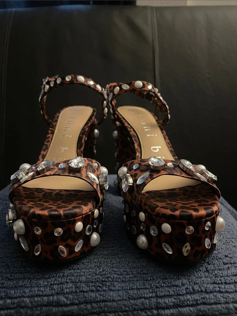 Gianni Bini Women’s Leopard Print Platform Sandals w/Crystal Embellishments NWOB